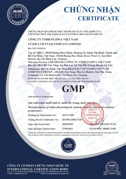 Giấy chứng nhận quy phạm thực hành sản xuất tốt (gmp)